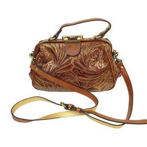 Patricia Nash Handbag Gracchi Satchel Metallic Tobacco Fields Tooled Leather Bag